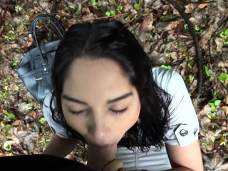 Big tit brunette sucks a big cock POV