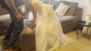builder gets customer to put her wedding dress on and breeds her before husband gets home