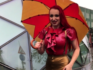 Busty Redhead MILF in a Corset Plays Solo