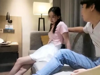 Cute amateur asian web cam girl playing with her toy