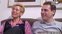 German Mature housewife big natural boobs threesome FFM casting