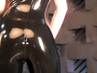 Latex slut solo anal masturbation