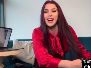 Redhead goddess teasing tiny cock guy