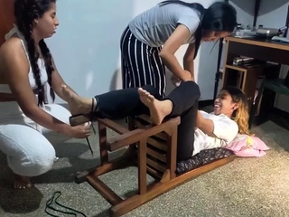 Ticklish Latinas Ale gets tickled on her feet and belly by